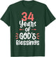 34 Years of God's Blessings 34 Year Old Happy 34th Birthday T-Shirt - T-Shirt | Forest