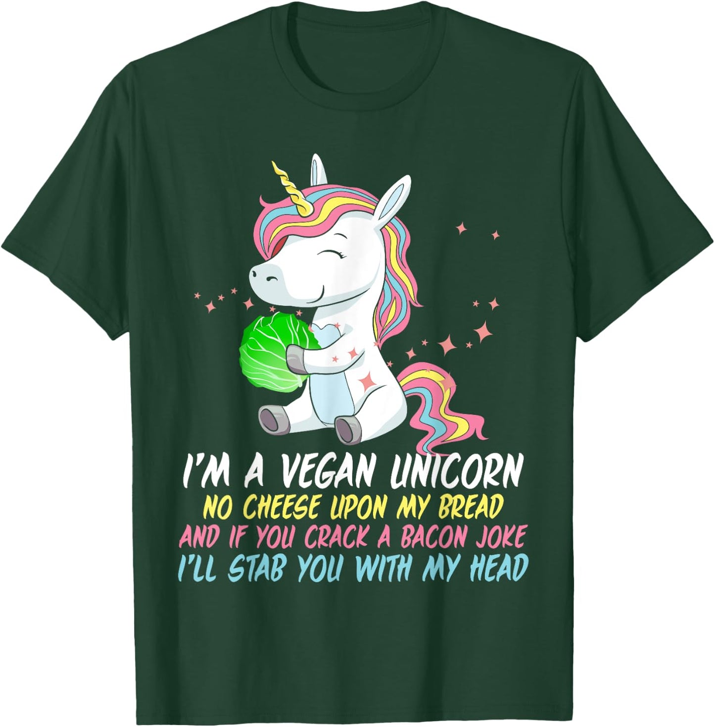 Vegan Unicorn Funny Saying Badass Men Women Herbivore T-Shirt - T-Shirt | Forest