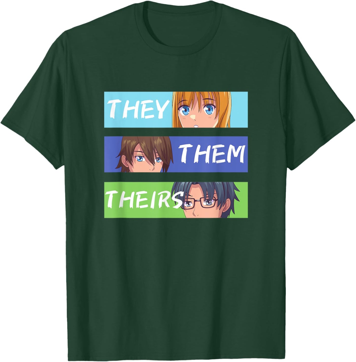 They Them Theirs Pronouns Anime T-Shirt - T-Shirt | Forest