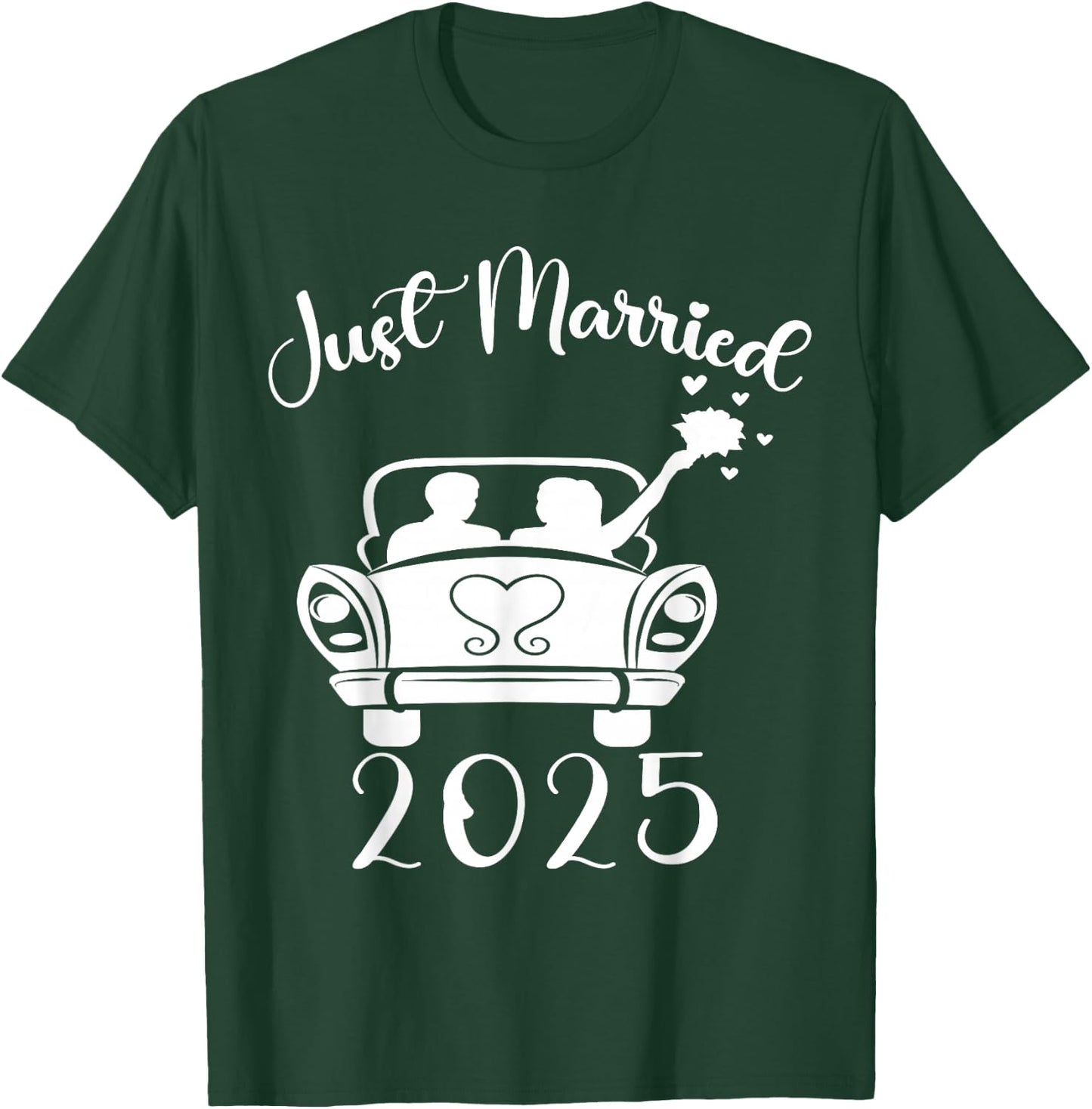 Just Married 2025 Wedding Rings Matching Couple Newlyweds T-Shirt - T-Shirt | Forest