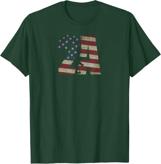 2nd Amendment Patriotic Gun Owner American Flag Rifle T-Shirt - T-Shirt | Forest