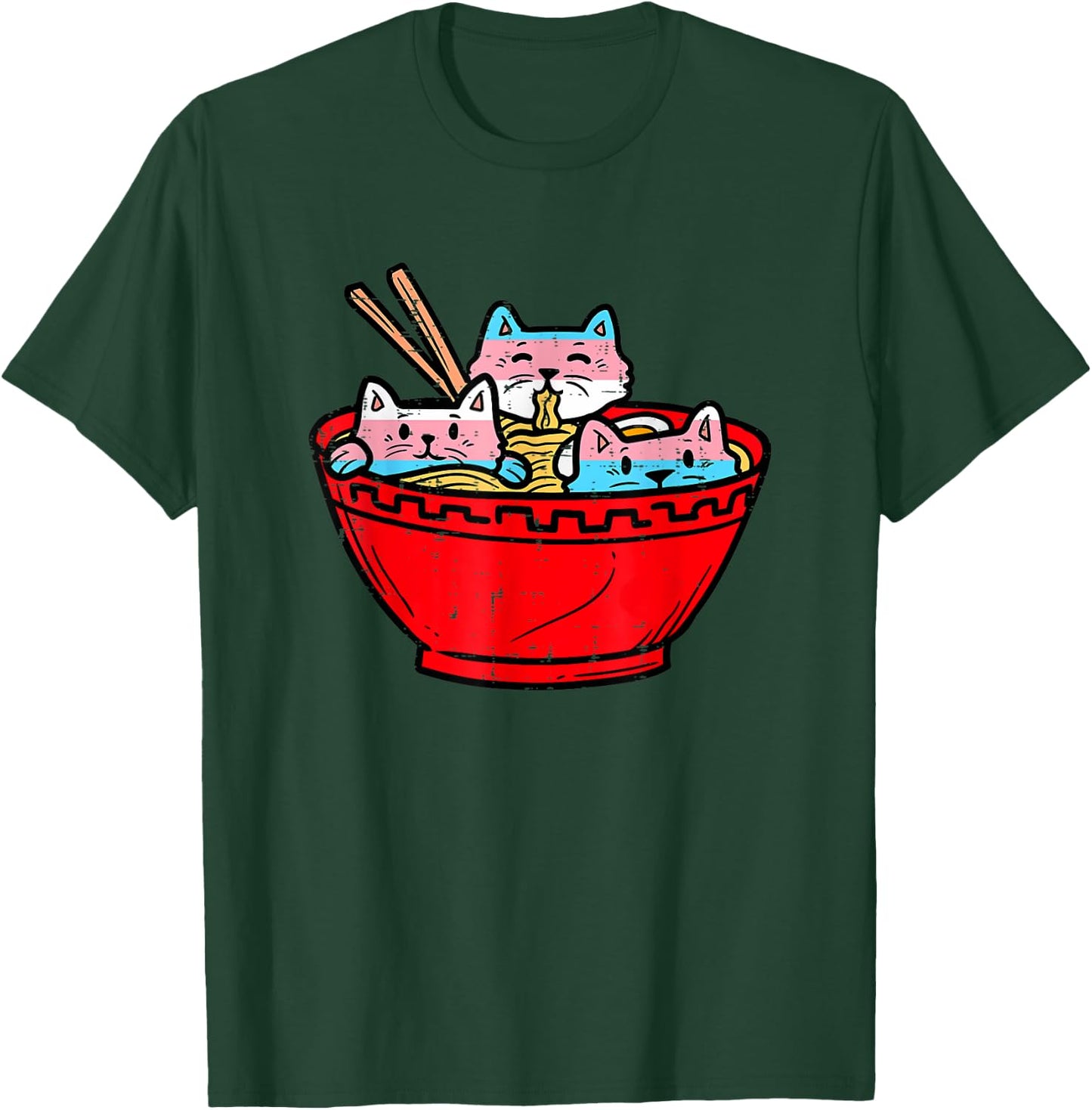 Ramen Cats Transgender Trans Pride Flag Japanese Noodle Food T-Shirt - T-Shirt | Forest