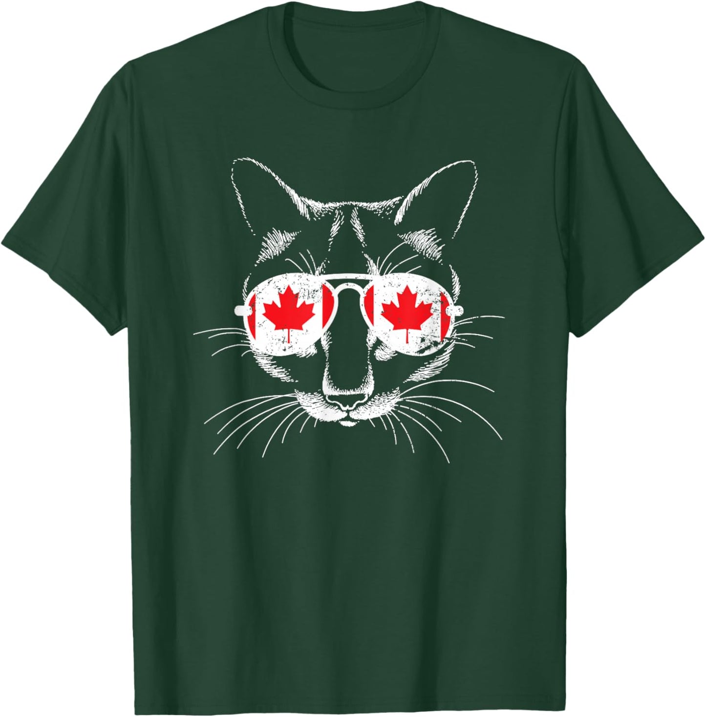 Canadian Cat Animal Canada Flag Sunglasses Canada T-Shirt - T-Shirt | Forest