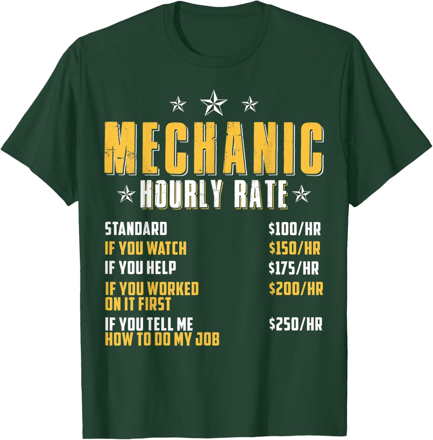 Car Mechanics Rate Garage Mechanics Mechanic Hourly Rate T-Shirt - T-Shirt | Forest
