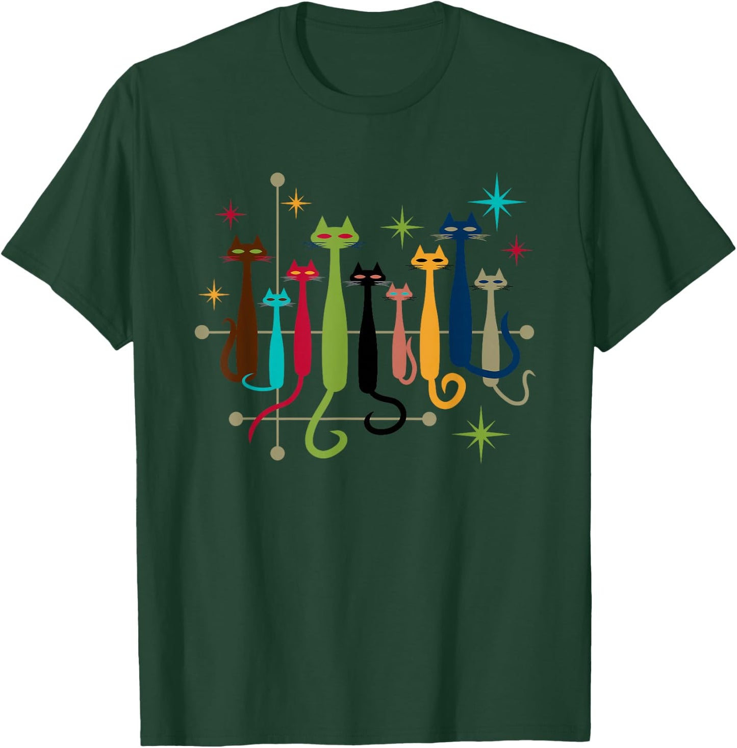 Vintage Retro Mid-Century Modern Look Cats 50s 60s Style T-Shirt - T-Shirt | Forest