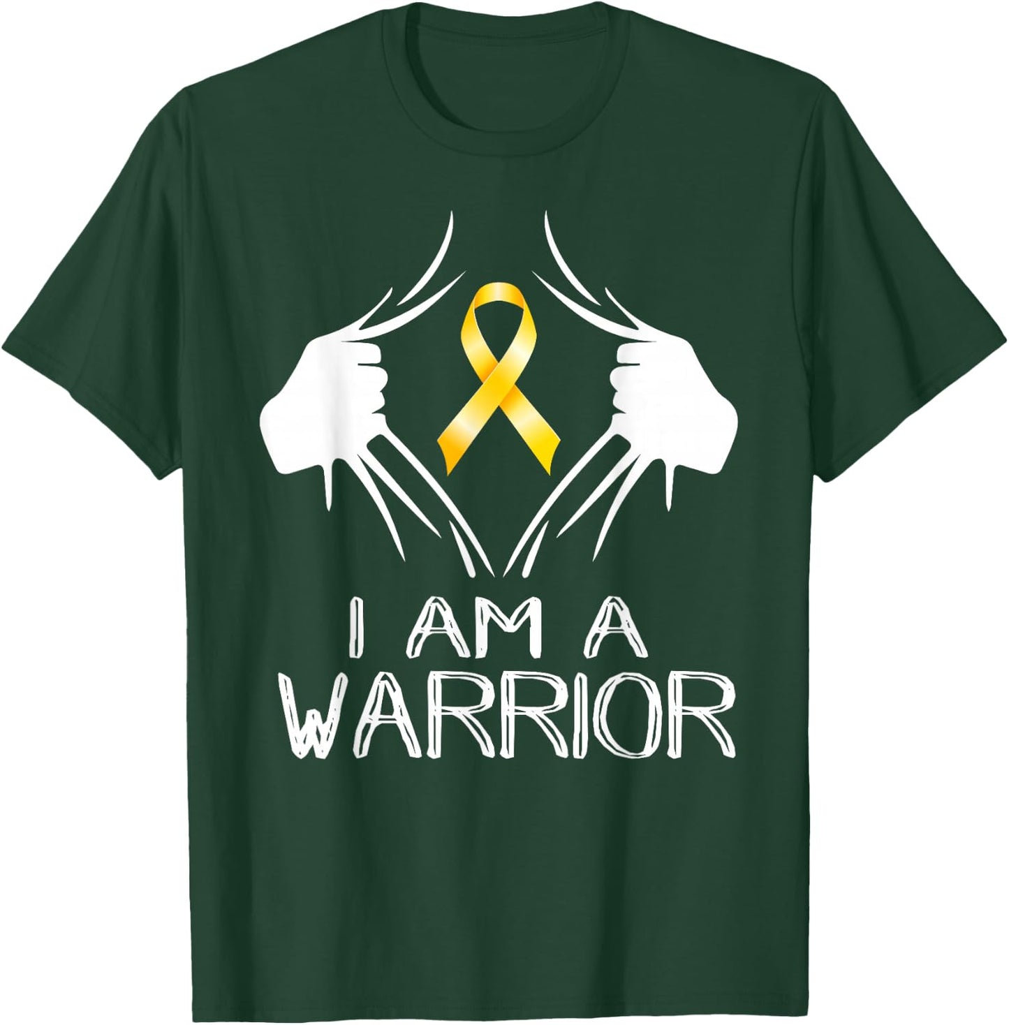 I Am A Warrior Childhood Cancer Awareness Gold Ribbon Gifts T-Shirt - T-Shirt | Forest