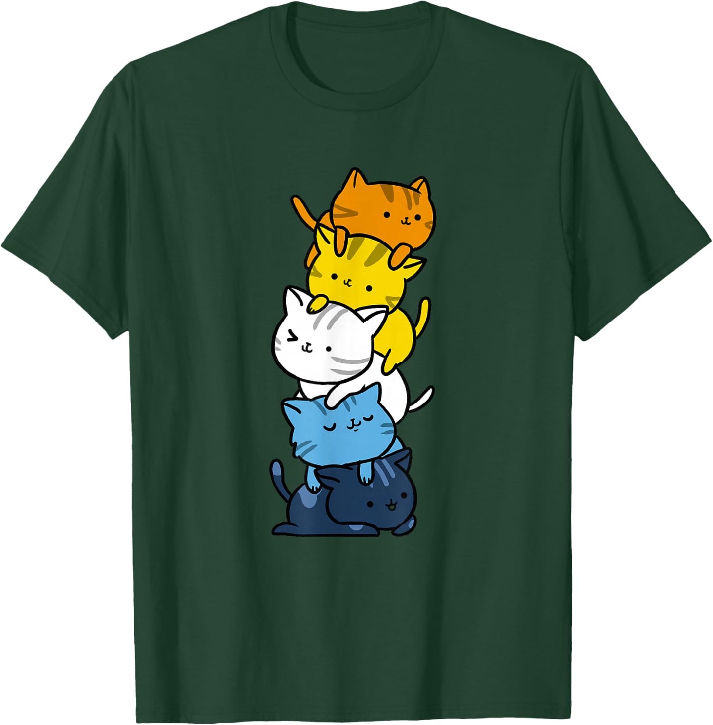 Kawaii Cat Pile Aroace Pride Flag T-Shirt - T-Shirt | Forest