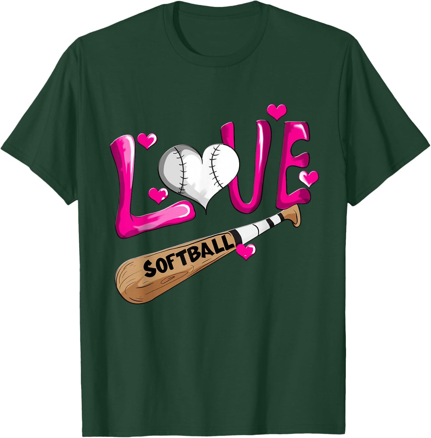 Love Softball Girl Softball Bat Women Field Player T-Shirt - T-Shirt | Forest