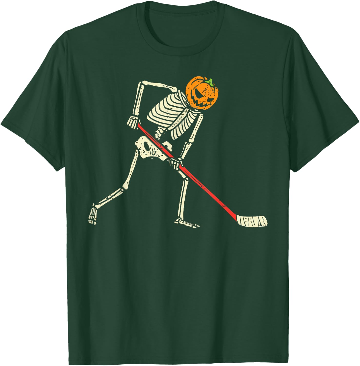 Pumpkin Skeleton Ice Hockey Funny Halloween Sports Player T-Shirt - T-Shirt | Forest