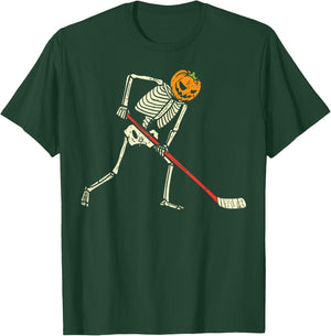 Pumpkin Skeleton Ice Hockey Funny Halloween Sports Player T-Shirt - T-Shirt | Forest