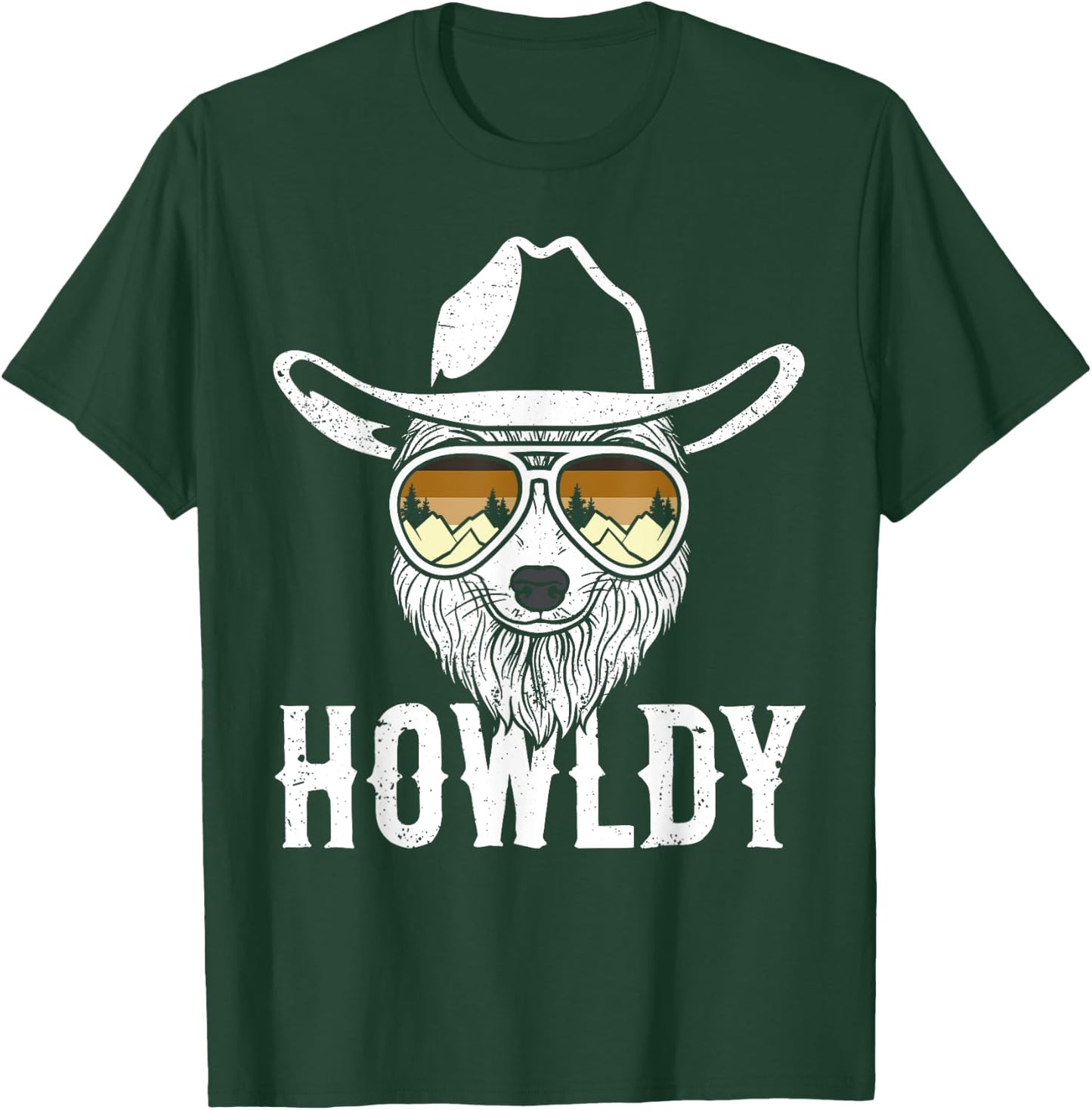 Howldy Retro Cowboy Wolf With Cowboy Hat Wolf Men Boys T-Shirt - T-Shirt | Forest
