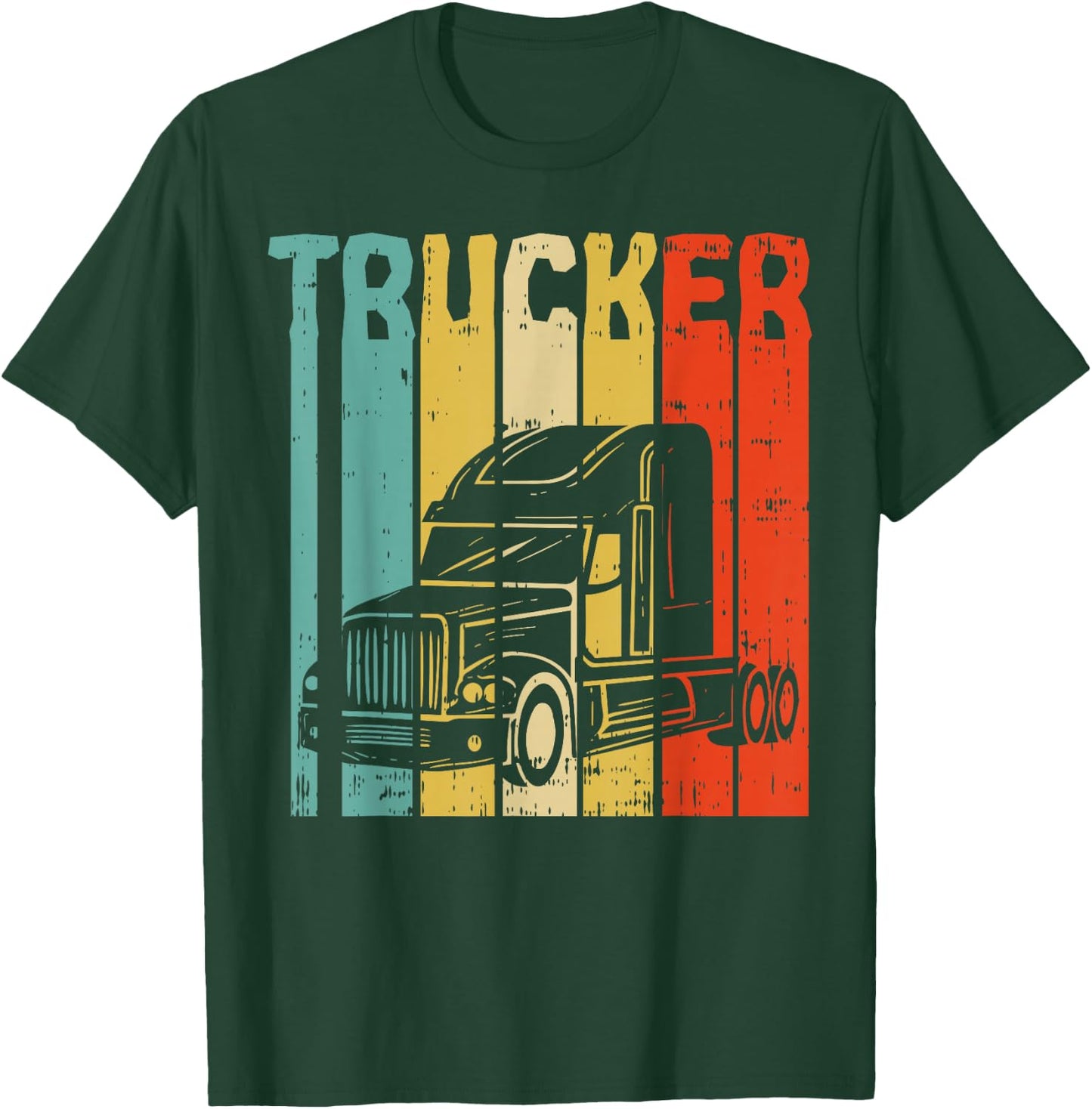 Trucker Retro Truckin Big Rig Semi Trailer Truck Driver Gift T-Shirt - T-Shirt | Forest