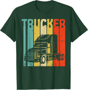 Trucker Retro Truckin Big Rig Semi Trailer Truck Driver Gift T-Shirt - T-Shirt | Forest
