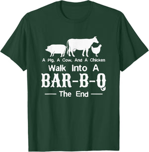 A Cow A Pig And A Chicken Walk Into A Bar Funny BBQ Grilling T-Shirt - T-Shirt | Forest
