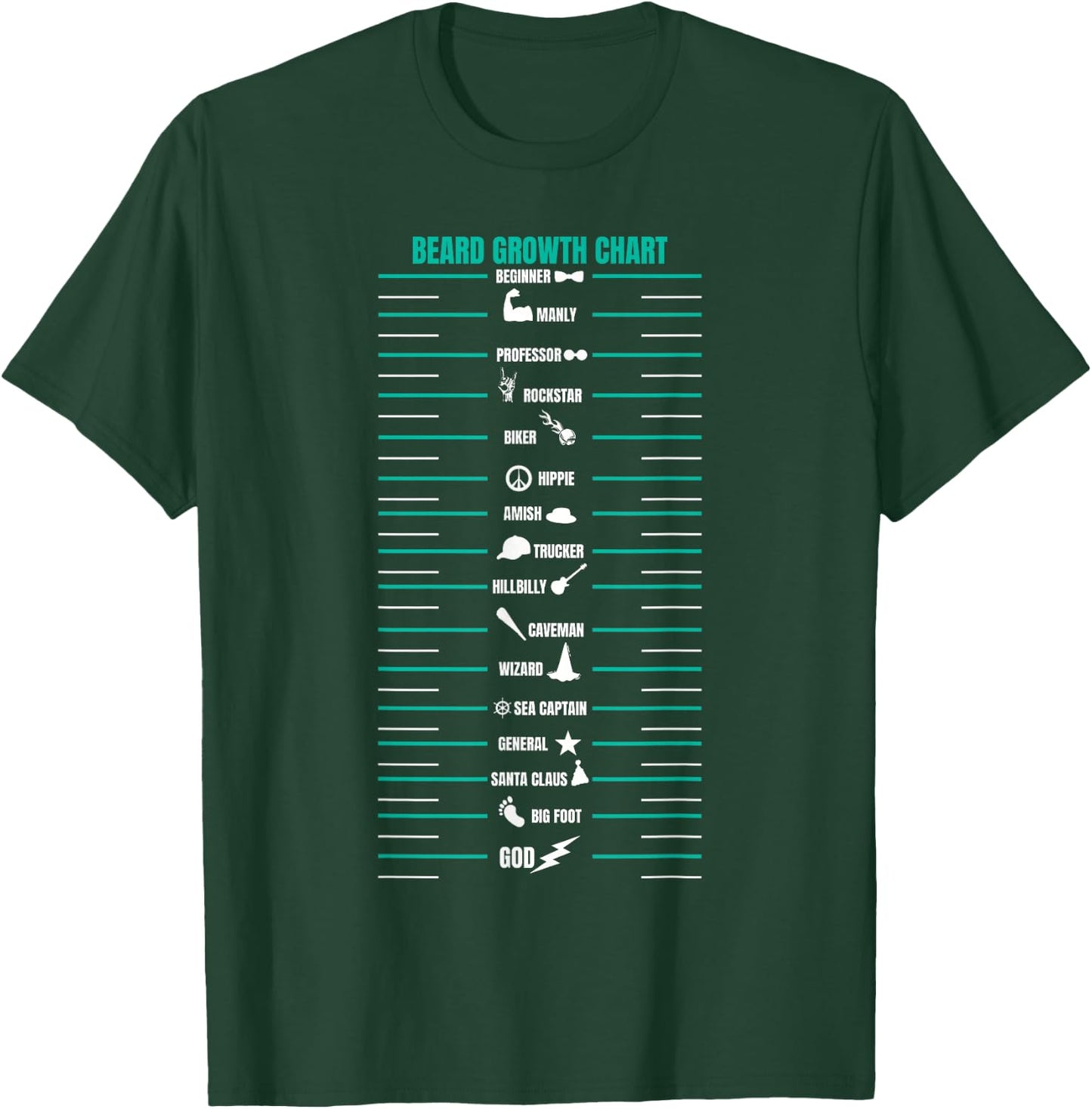 Men's Beard Growth Chart Measurement Bearded Man T-Shirt - T-Shirt | Forest
