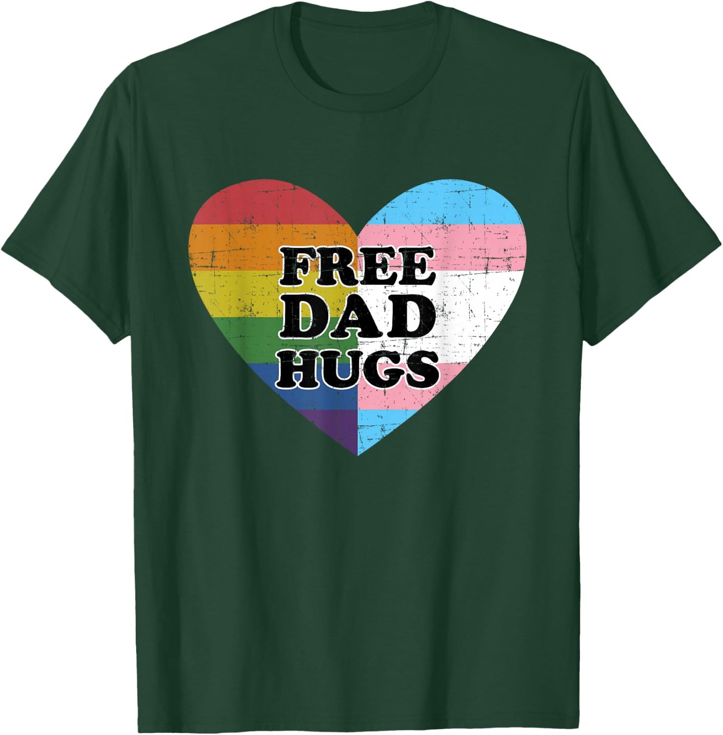 Free dad hugs with rainbow and transgender flag heart T-Shirt - T-Shirt | Forest