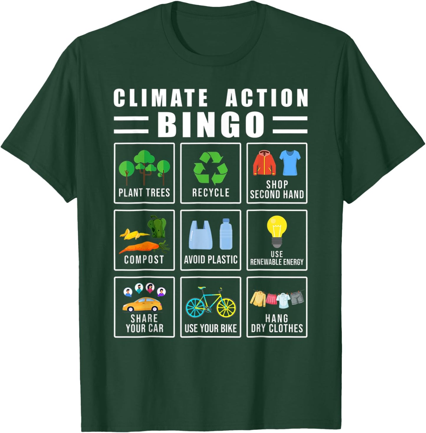 Climate Action Bingo Earth Day Climate Change T-Shirt - T-Shirt | Forest
