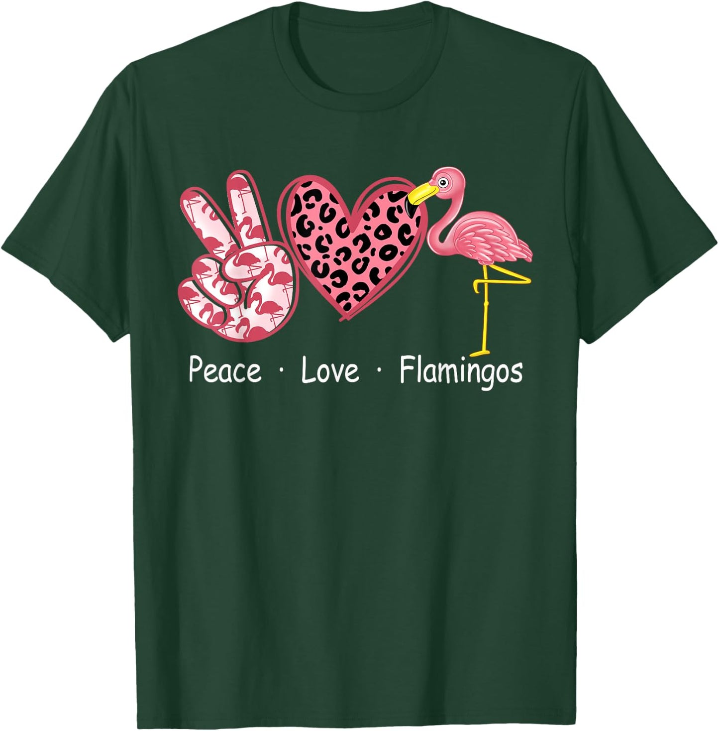 Peace Love Heart Pink Flamingos Cheetah Leopard Women Girl T-Shirt - T-Shirt | Forest