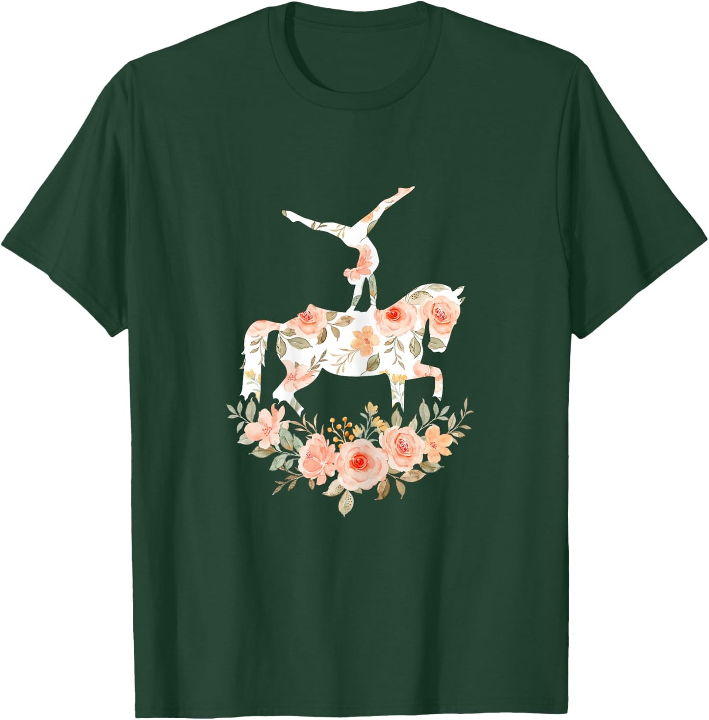 Floral Girl Vaulting Riding Equestrian Horse Girl Horseback T-Shirt - T-Shirt | Forest
