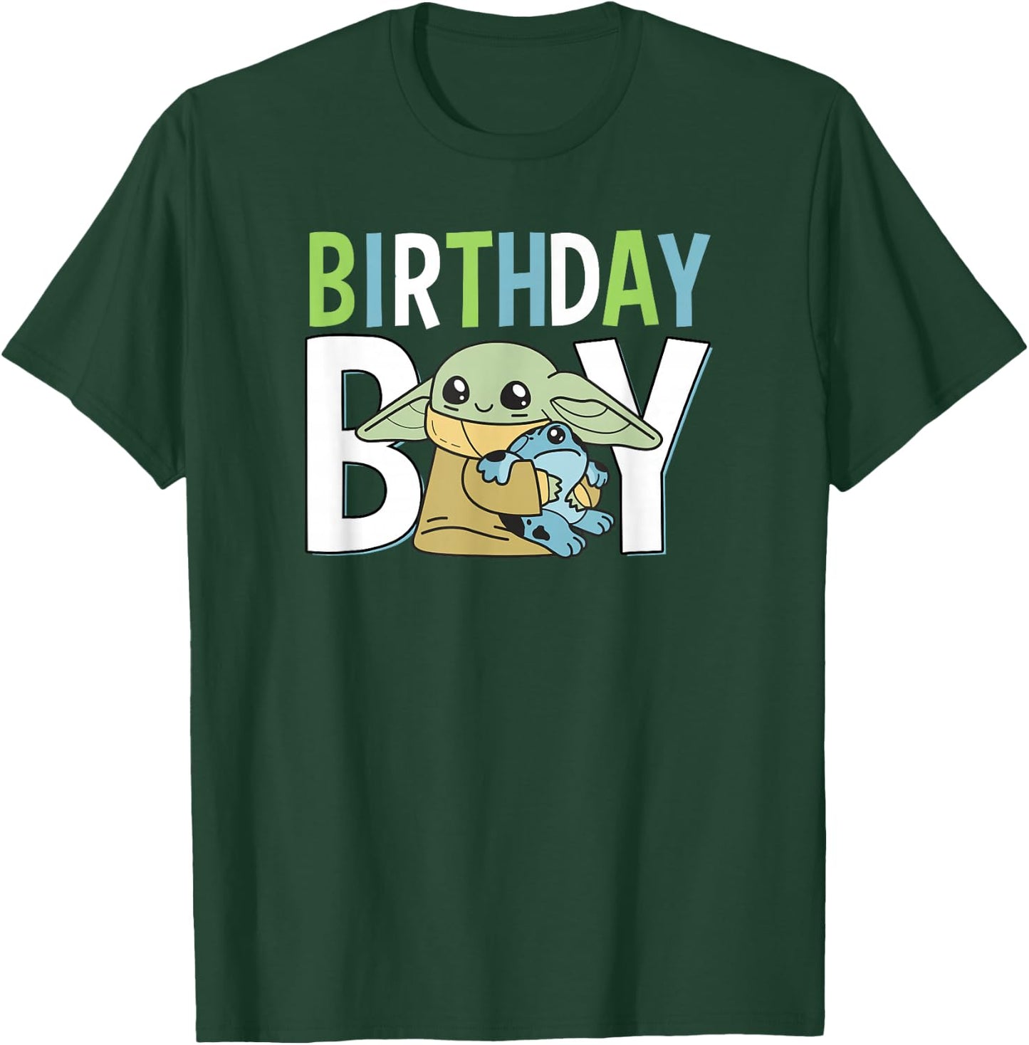 Star Wars: The Mandalorian Grogu Birthday Boy Hug Blue Green T-Shirt - T-Shirt | Forest