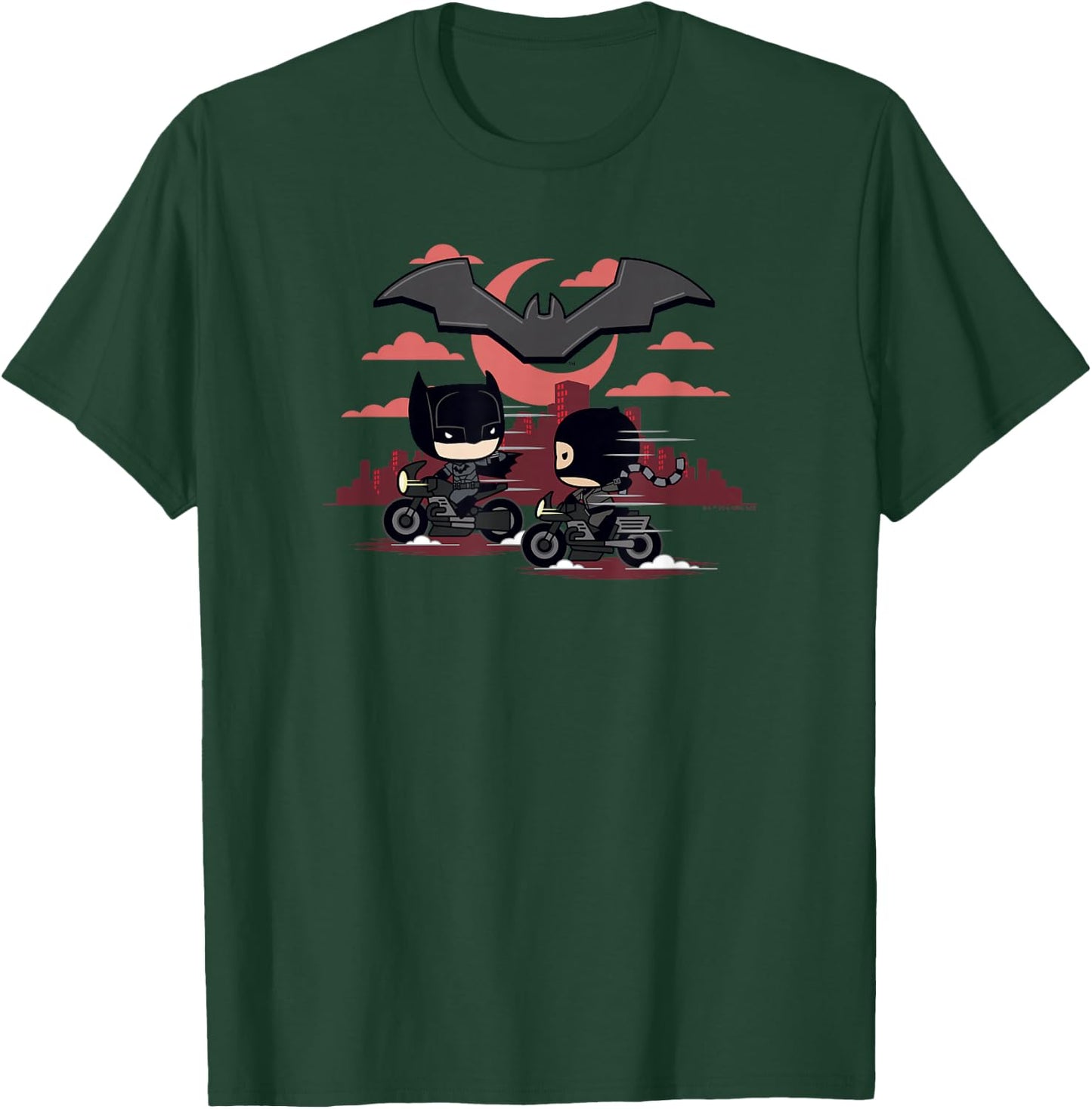 The Batman Catwoman And Batman Chibi Motorcycles Logo T-Shirt - T-Shirt | Forest