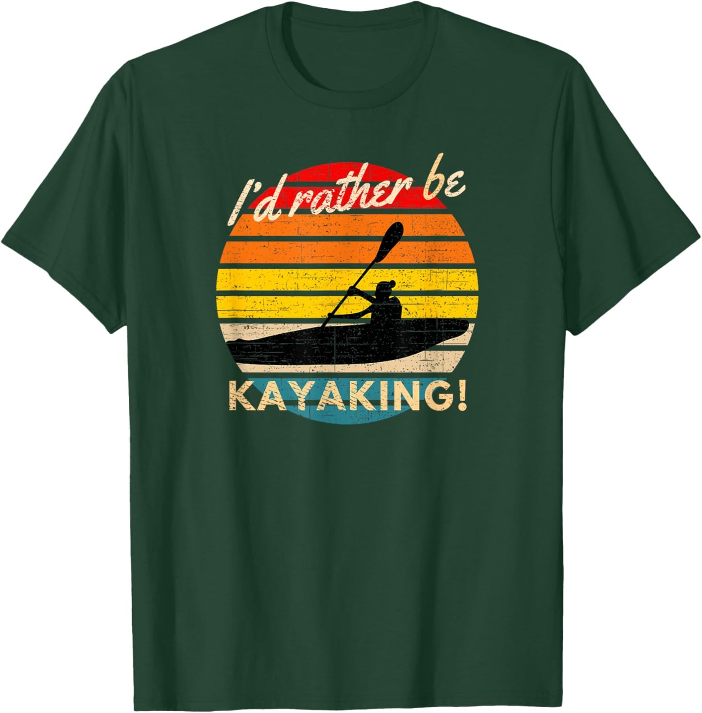 Vintage I'd Rather Be Kayaking Retro Striped Sunset Kayaker T-Shirt - T-Shirt | Forest