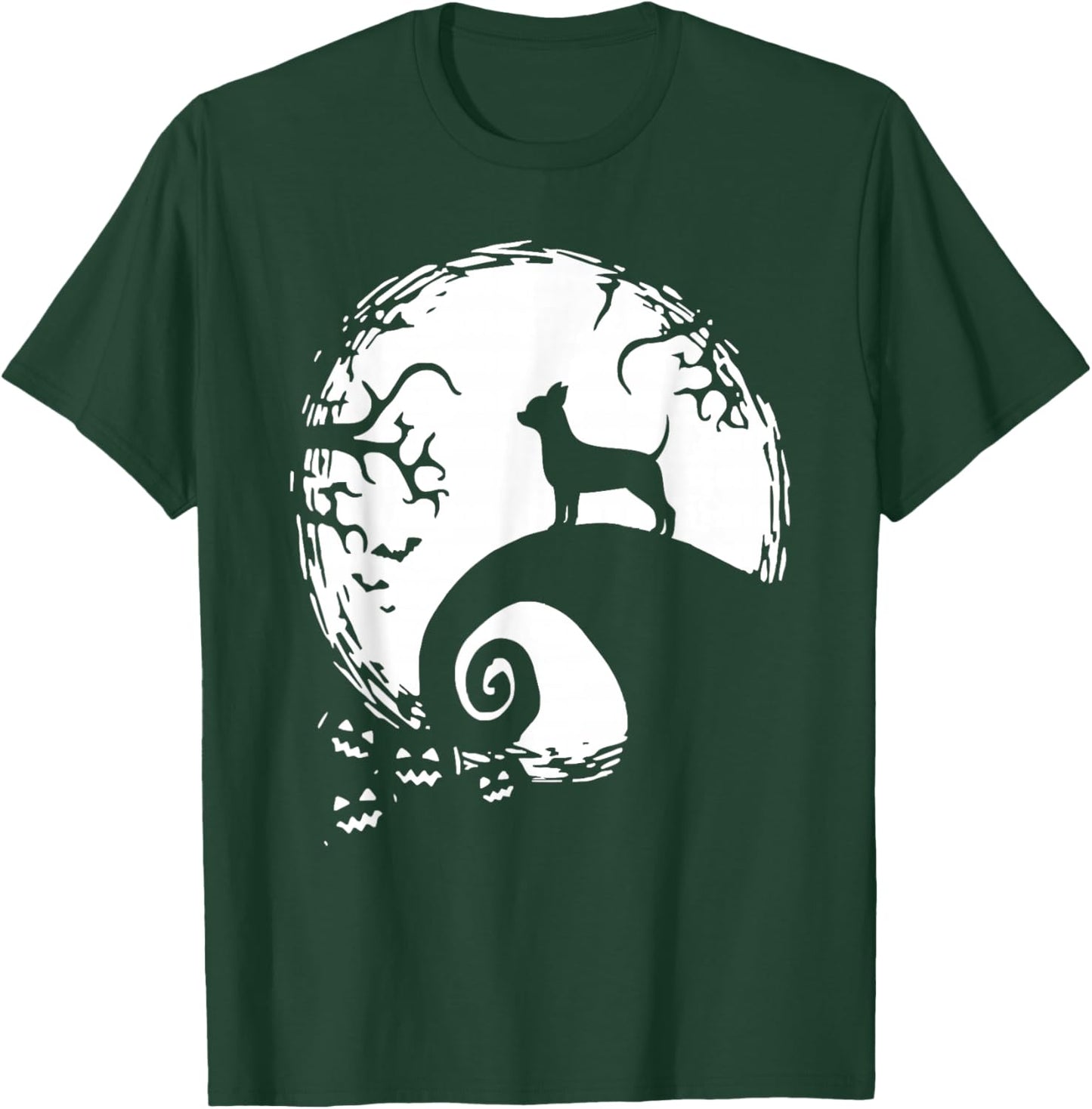Chihuahua Dog Halloween With Moon Pumpkin Silhouette T-Shirt - T-Shirt | Forest