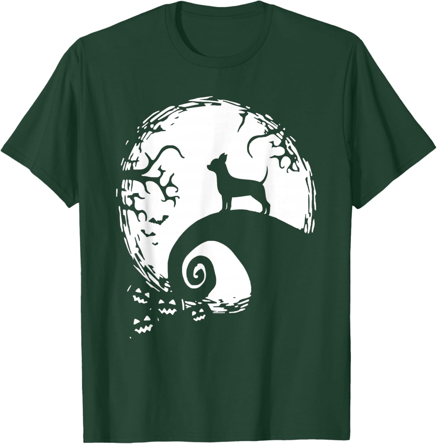 Chihuahua Dog Halloween With Moon Pumpkin Silhouette T-Shirt - T-Shirt | Forest