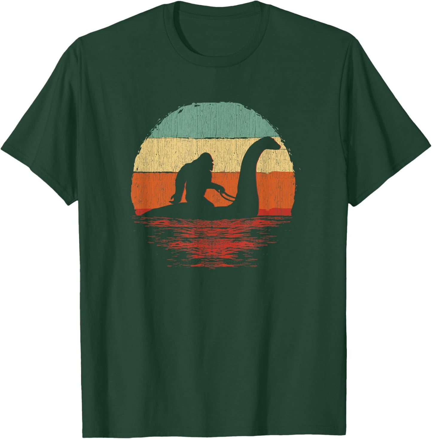 Vintage Funny Bigfoot Riding The Loch Ness Monster T-Shirt - T-Shirt | Forest