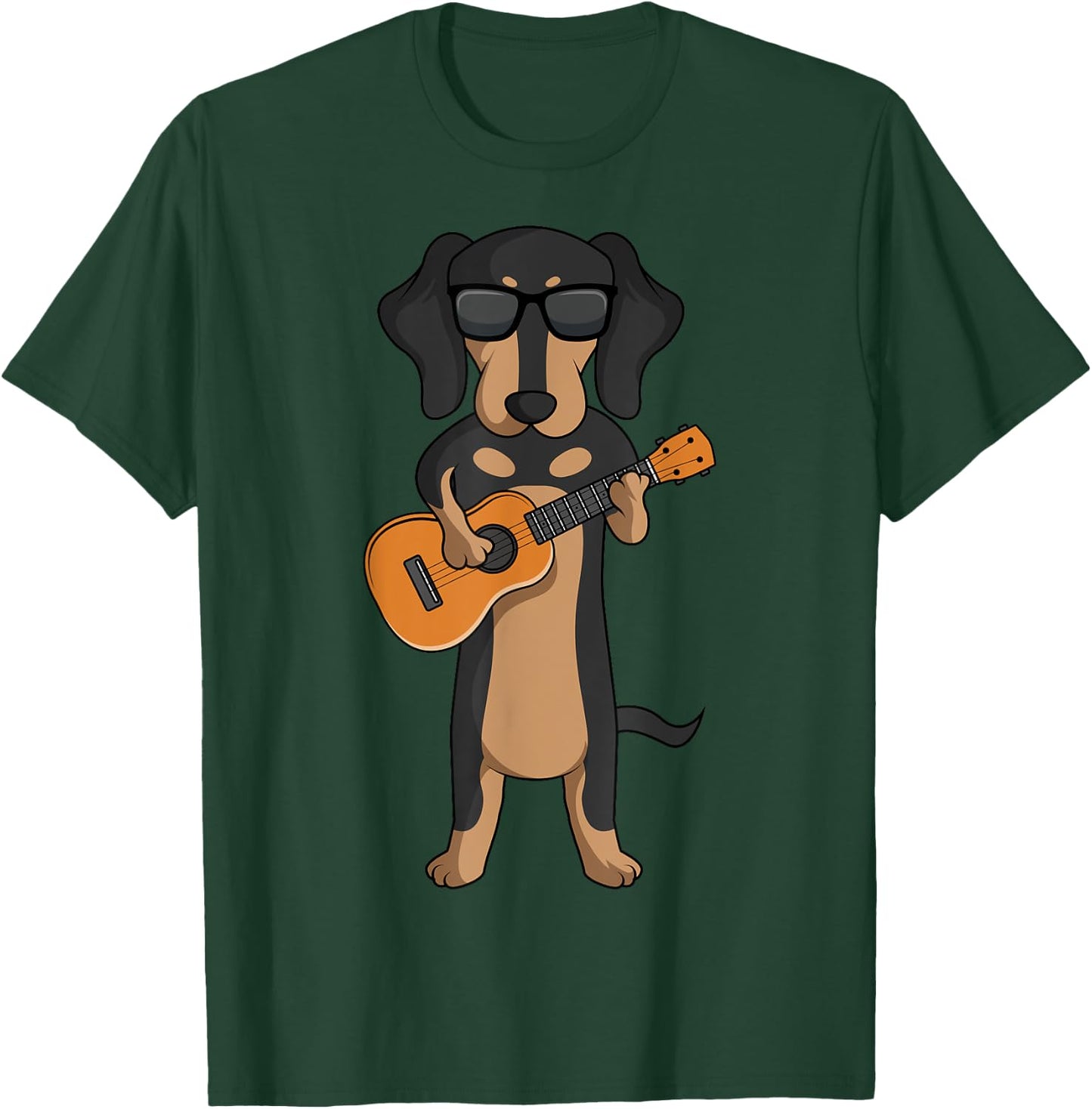 Dachshund Dog Playing Ukulele Guitar Men Women Girls Kids T-Shirt - T-Shirt | Forest
