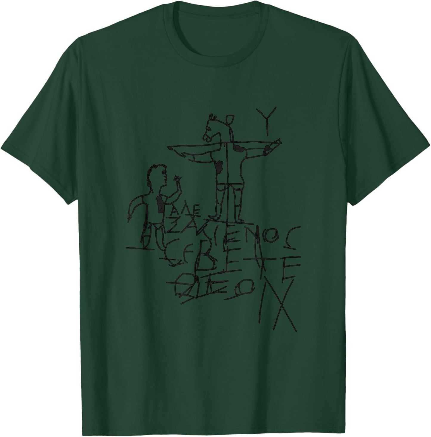 Ancient Greece, Rome, Egypt, Gold, and Treasure - -Adults - Grey - Small - Short Sleeve - - Historical Graffiti - Alexamenos Graffiti - Graffito - Roman - Jesus - Christian T-Shirt - T-Shirt | Forest