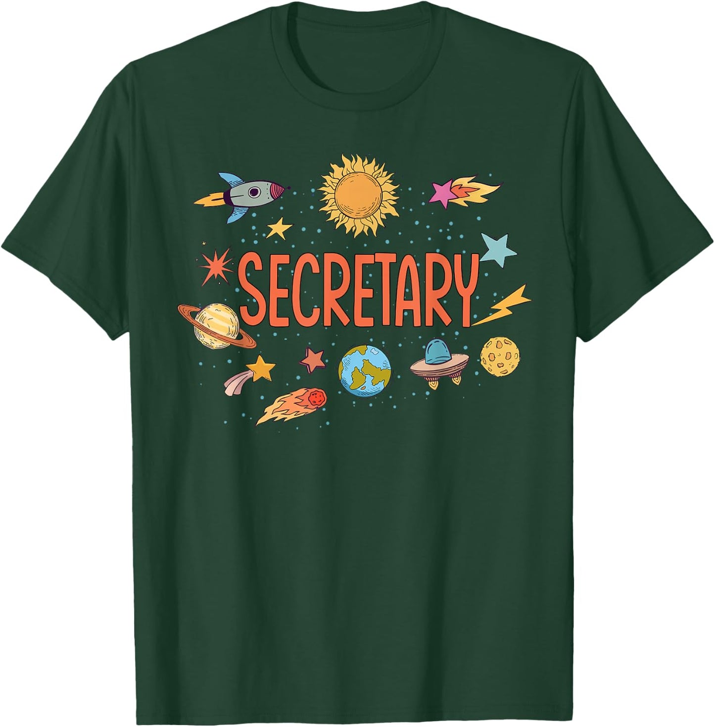 Secretary Rocket Blast Off Outer Space Teacher Women Kids T-Shirt - T-Shirt | Forest