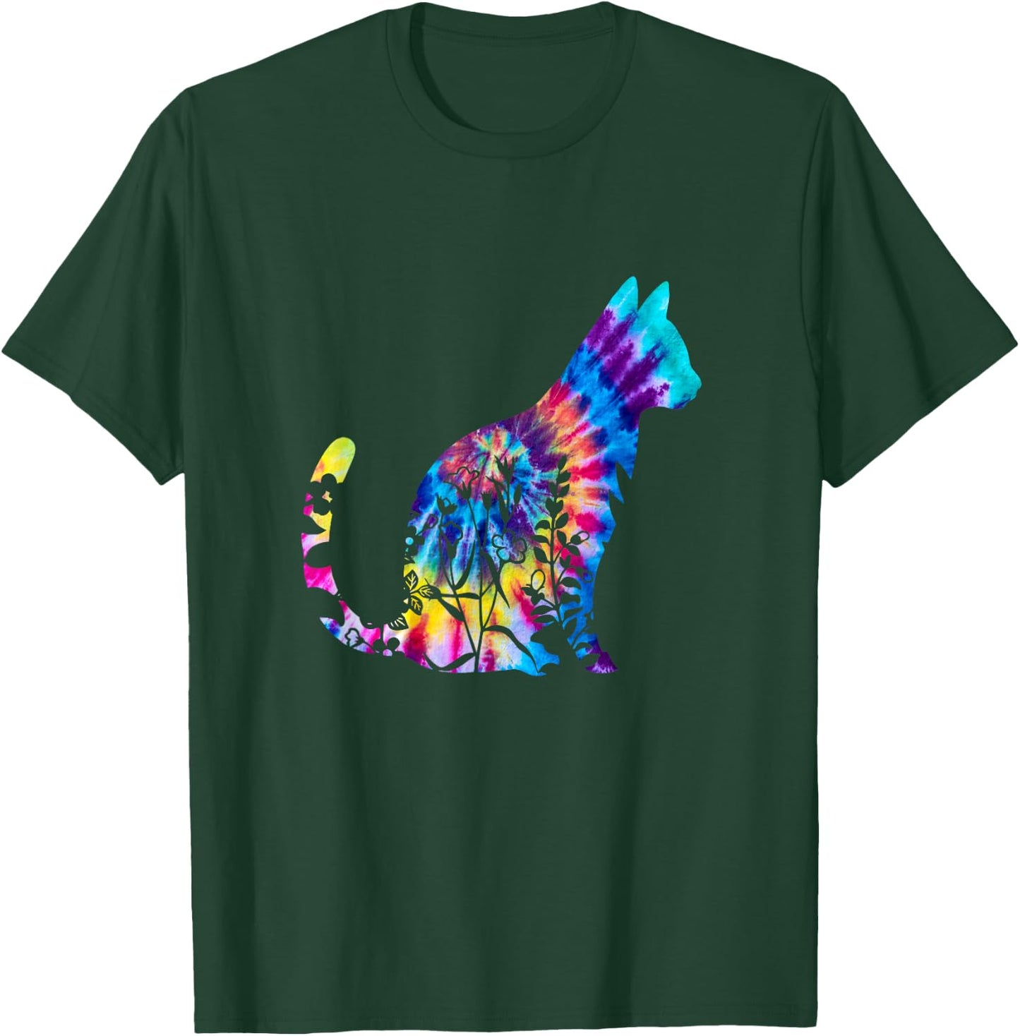 Cute Cat Tie Dye Cat Floral Cool Cat Lover T-Shirt - T-Shirt | Forest