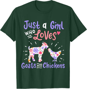 Goat Chicken Just A Girl Who Loves Goats And Chickens T-Shirt - T-Shirt | Forest