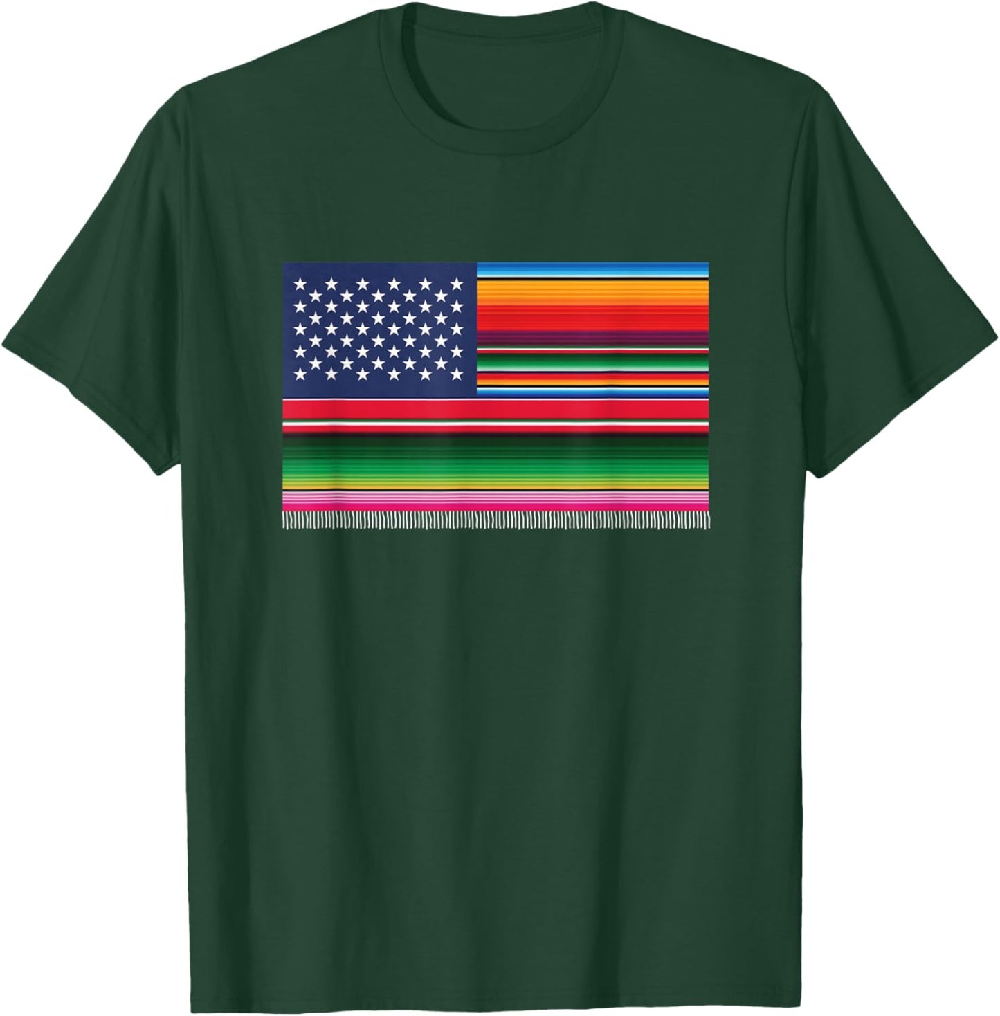 American Serape Blanket Striped Flag for Hispanic Chicano T-Shirt - T-Shirt | Forest