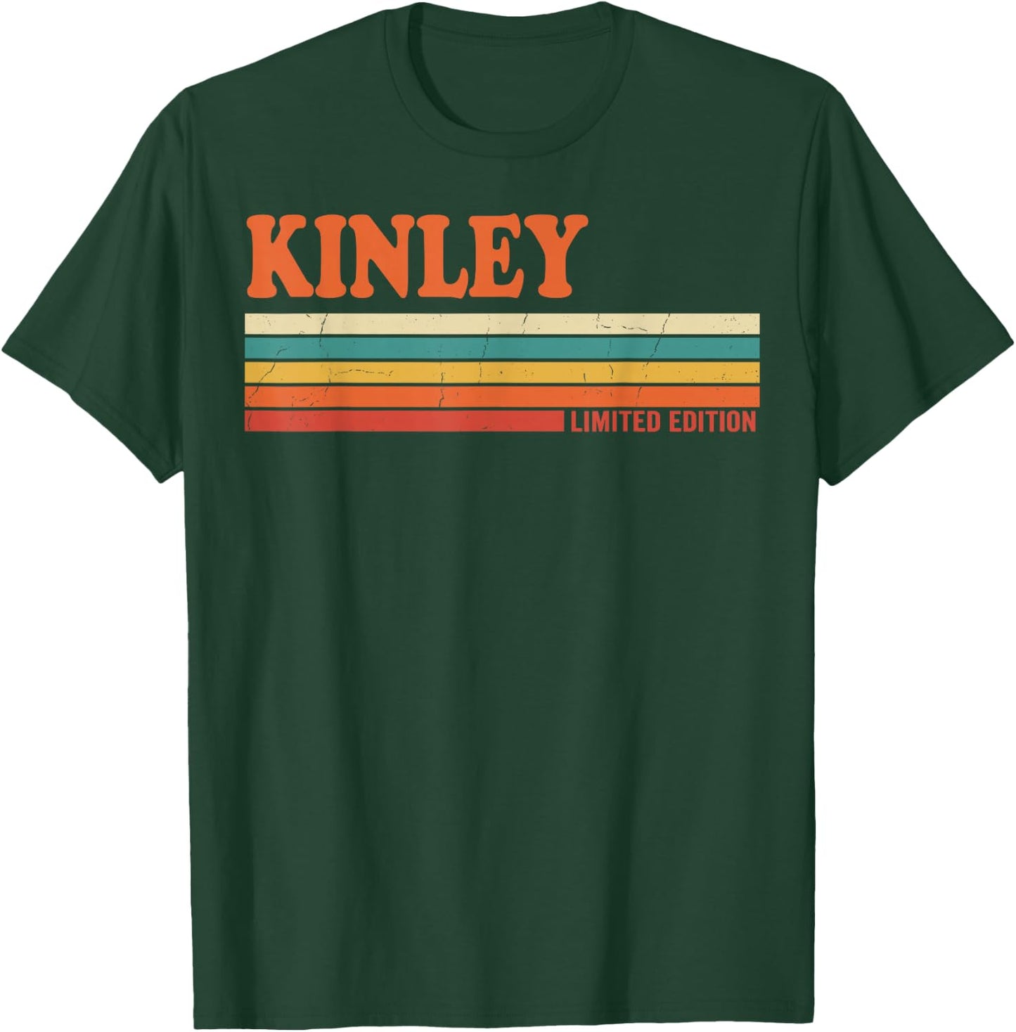 Kinley Retro Personalized First Name Vintage Stripes T-Shirt - T-Shirt | Forest