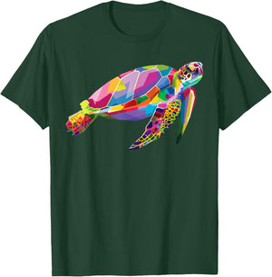 Rainbow Sea Turtle Vibrant Underwater Life Colorful Turtle T-Shirt - T-Shirt | Forest