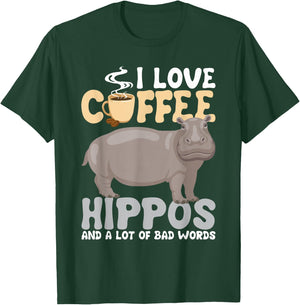 I Love Coffee - Hippopotamus Zoo Animal Hippo Lover Wildlife T-Shirt - T-Shirt | Forest