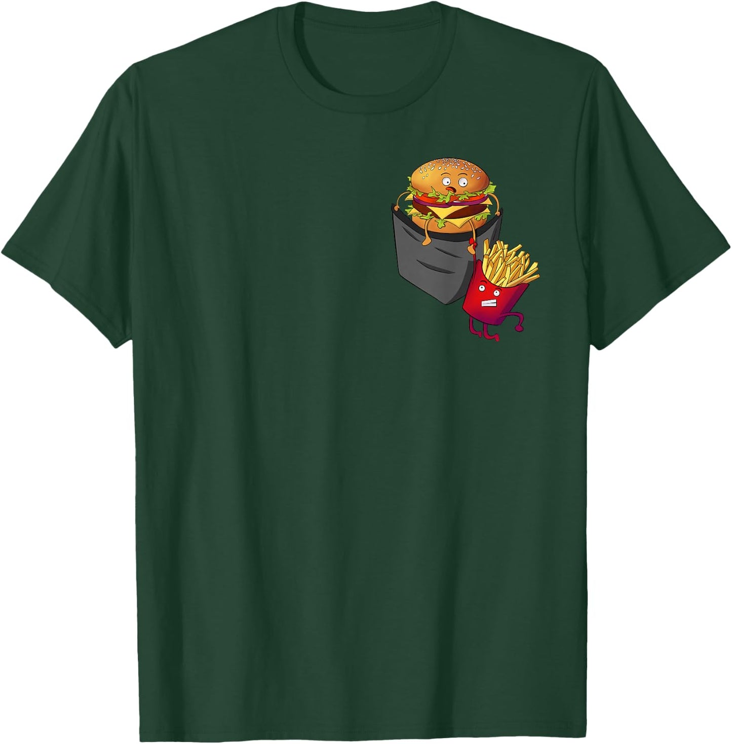 Fast Food in Pocket - Fries Burger Pommes Frites Potato T-Shirt - T-Shirt | Forest
