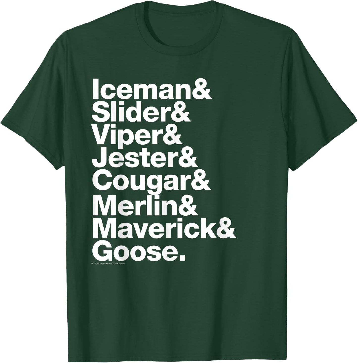 Top Gun List of Pilot Names White Text Action Movie T-Shirt - T-Shirt | Forest