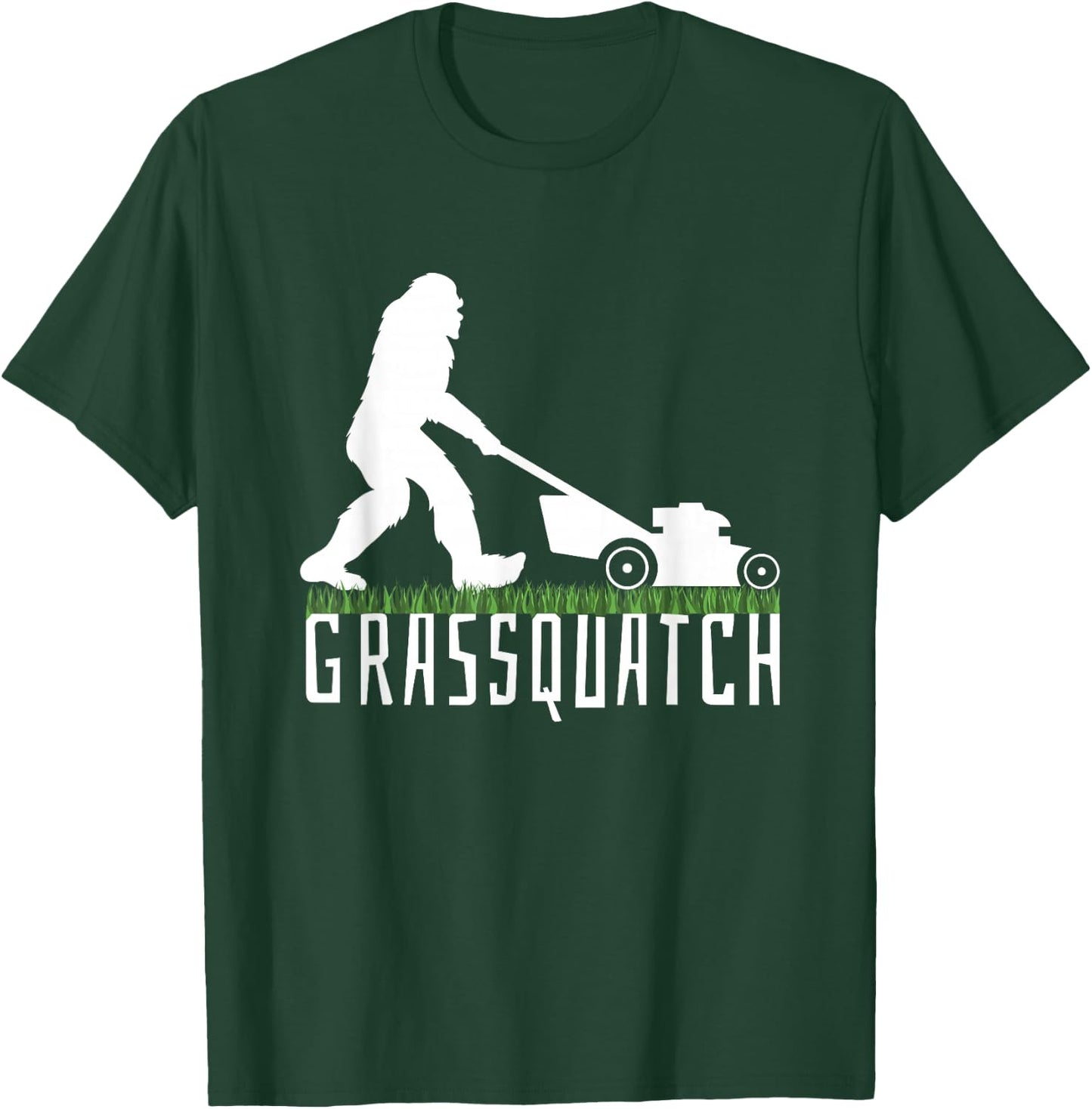 Funny Lawn Mowing Sasquatch Grassquatch Bigfoot Lawn Mower T-Shirt - T-Shirt | Forest
