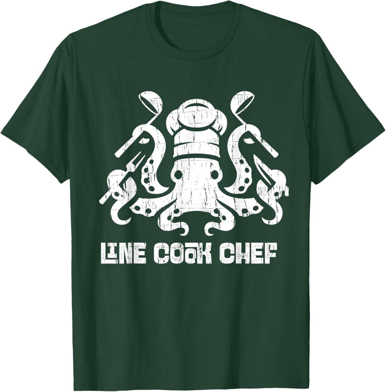 Line Cook Chef Shirt Culinary Pun Octopus Kitchen Funny Gift T-Shirt - T-Shirt | Forest