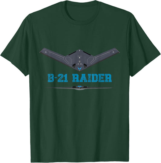B21 Raider Stealth Bomber Plane; USA Aircraft Aviation T-Shirt - T-Shirt | Forest