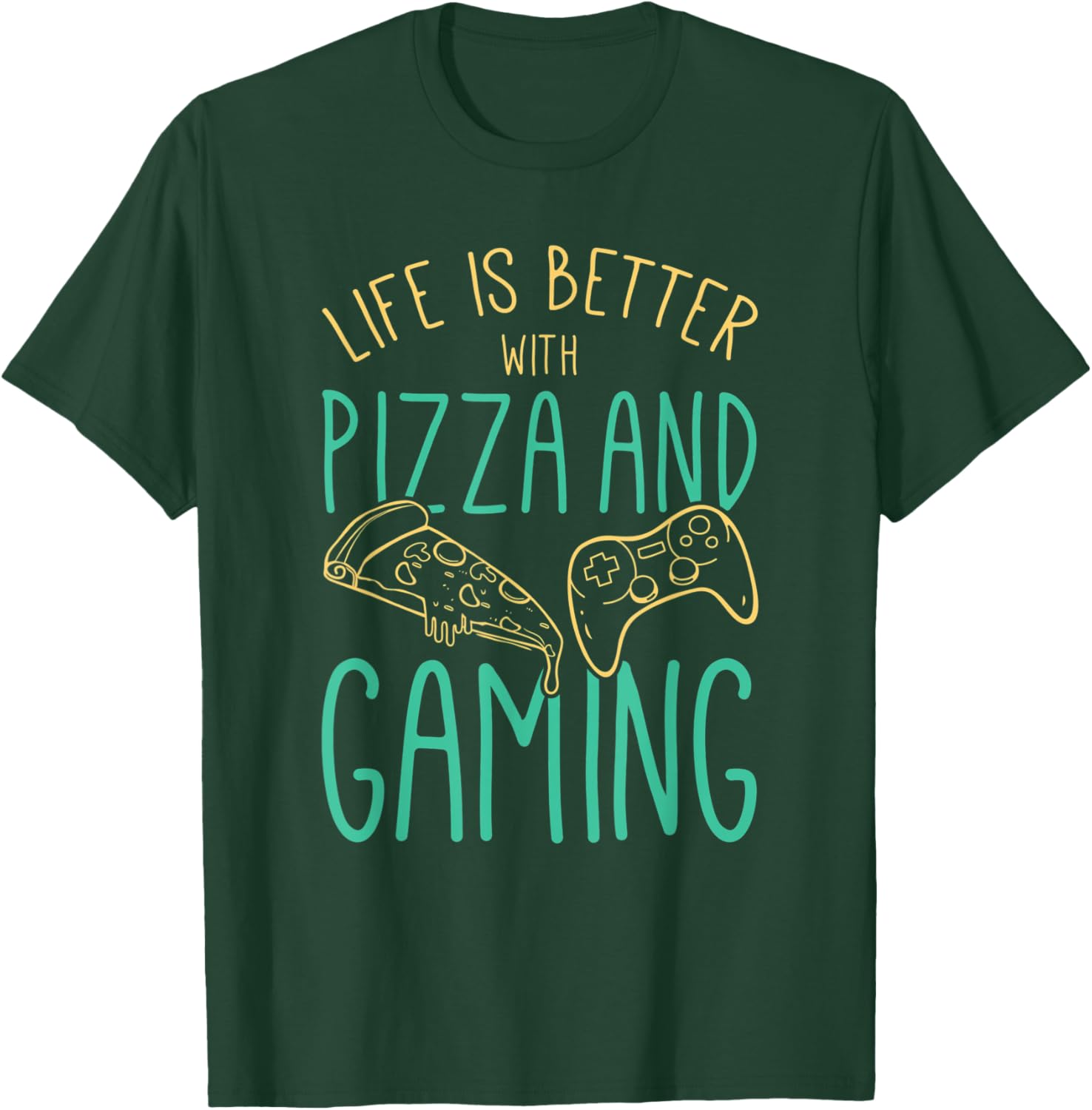 Video Gaming Design for a Gamer Cool Pizza T-Shirt - T-Shirt | Forest