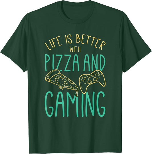 Video Gaming Design for a Gamer Cool Pizza T-Shirt - T-Shirt | Forest