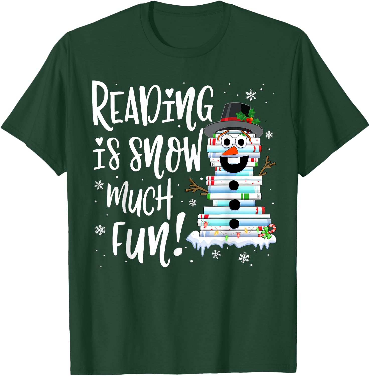 Christmas Reading Snowman Book Book Lover Reader T-Shirt - T-Shirt | Forest