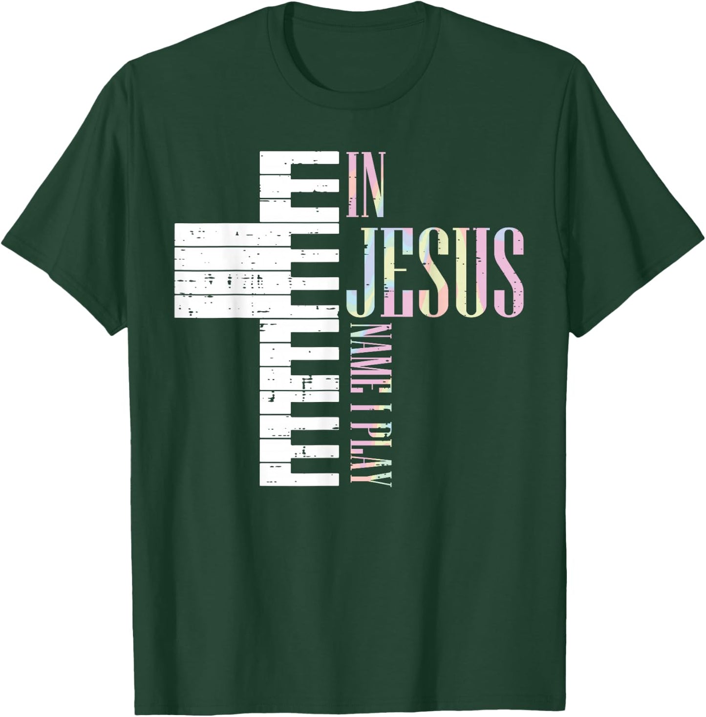Jesus Name I Play Piano Christian Pianist Men Women Kids T-Shirt - T-Shirt | Forest