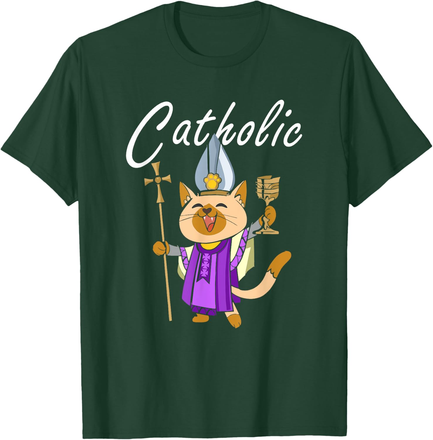 Catholic - Gift Ideas For Christian Catholic Cat Lover Women Kids T-Shirt - T-Shirt | Forest