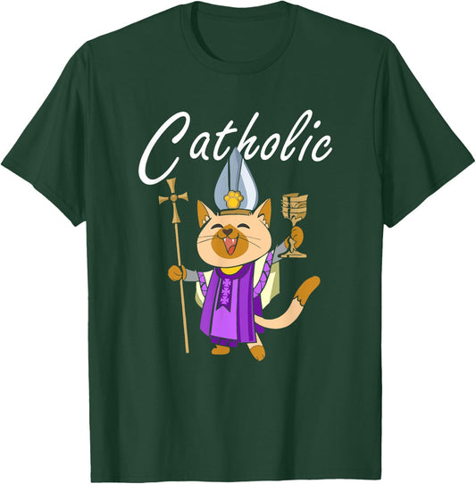 Catholic - Gift Ideas For Christian Catholic Cat Lover Women Kids T-Shirt - T-Shirt | Forest