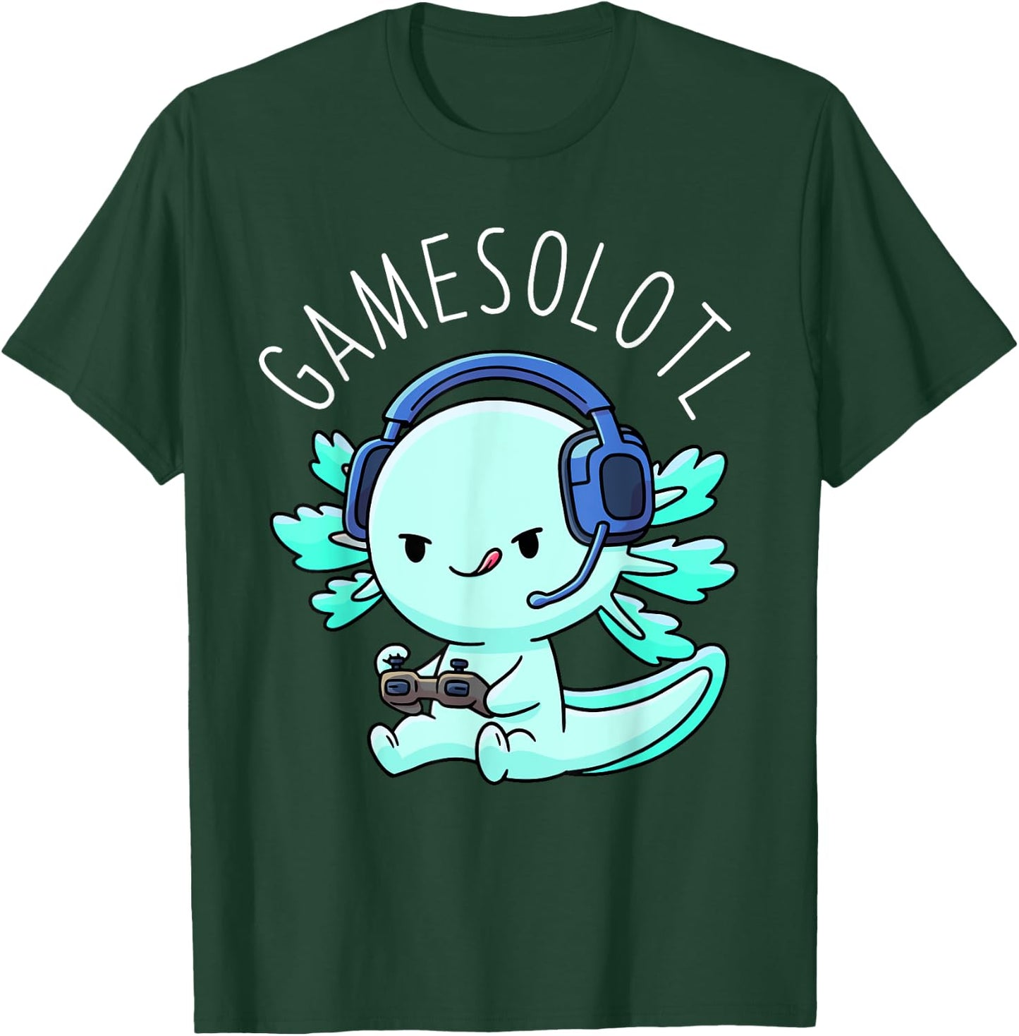 Otaku Lifestyle Threads Shirt Co. Gamesolotl Axolotl Gamer Anime Gifts Kawaii Boys Girls , Black T-Shirt - T-Shirt | Forest